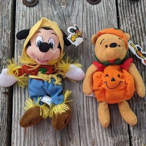 Scarecrow Mickey and Pumpkin Pooh Beanies Set of 2 Bundle